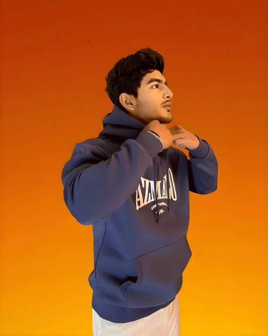 MIDNIGHT BLUE  HOODIE -  AZMALO GRAPHIC BRANDING IN FRONT