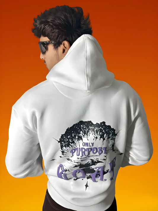 WHITE GRAPHIC HOODIE - ONLY PURPOSE OF MY LIFE TO LIVE LIKE A GOAT